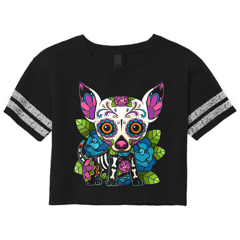 Chihuahua Sugar Skull Mexico Dog Calavera Dia De Los Muertos Raglan Ba Scorecard Crop Tee by roopeedwrich76 | Artistshot