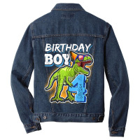 Birthday Boy 4 4th Birthday T Rex Dinosaur Party Gift Boys For Men Wom Men Denim Jacket | Artistshot