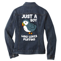 Just A Boy Who Loves Puffins Iceland Seabird Puffins T Shirt Ladies Denim Jacket | Artistshot