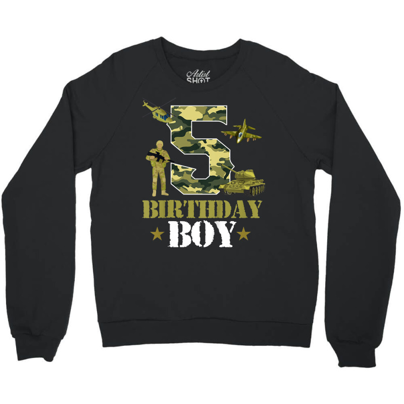 Kids 5th Birthday Military Themed Camo Boys 5 Yrs Old Soldier T Shirt Crewneck Sweatshirt | Artistshot