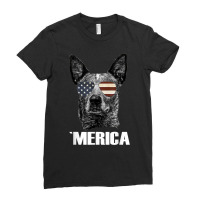 Merica Australian Cattle Dog With Usa Flag Sunglasses Gift T Shirt Ladies Fitted T-shirt | Artistshot