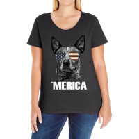 Merica Australian Cattle Dog With Usa Flag Sunglasses Gift T Shirt Ladies Curvy T-shirt | Artistshot