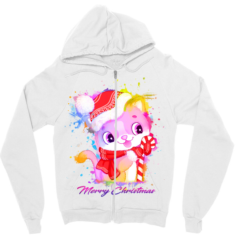 Merry Christmas Cat Zipper Hoodie | Artistshot