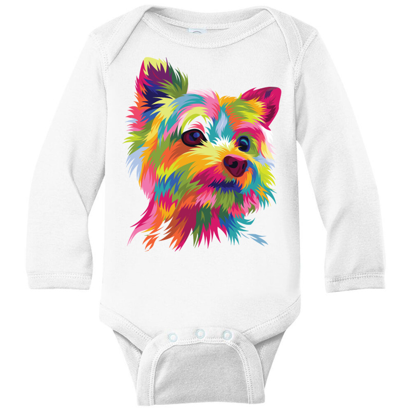 Colorful Pop Art Yorkshire Terrier Portrait Yorkie Lover Sweatshirt Long Sleeve Baby Bodysuit by ruffelbzk | Artistshot