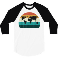 Retro World Map Cool Vintage Sunset World Globe Cartography T Shirt 3/4 Sleeve Shirt | Artistshot