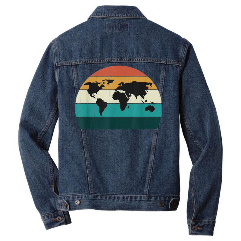 Retro World Map Cool Vintage Sunset World Globe Cartography T Shirt Men Denim Jacket | Artistshot