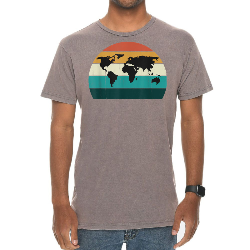 Retro World Map Cool Vintage Sunset World Globe Cartography T Shirt Vintage T-shirt | Artistshot