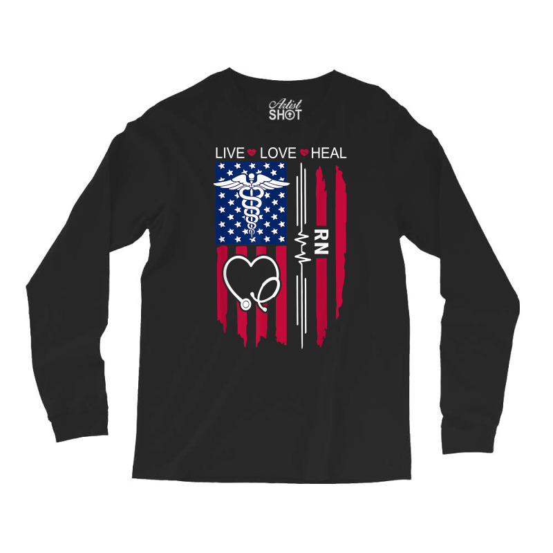 Rn Nurse Us Flag, Nurse Week, Rn Graduation For Her, Nursing T Shirt Long Sleeve Shirts | Artistshot