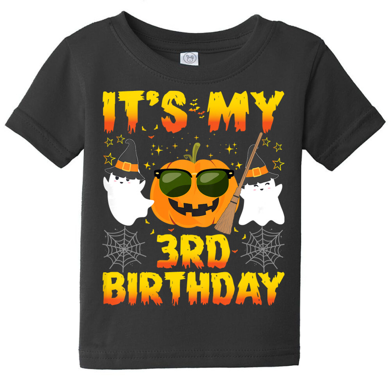 Kids Halloween Birthday 3 Year Old Boy Girl 3rd Birthday Costume T Shi Baby Tee | Artistshot