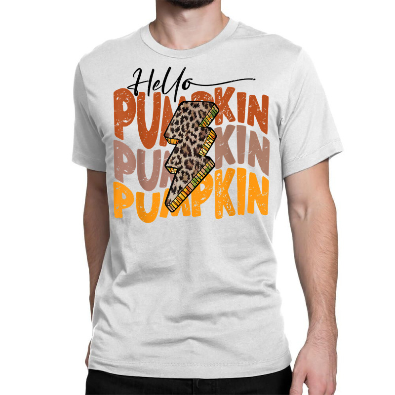 Hello Pumpkin Lightning Bolt Retro Leopard Western Fall Gift T Shirt Classic T-shirt by pickengtwrentv | Artistshot