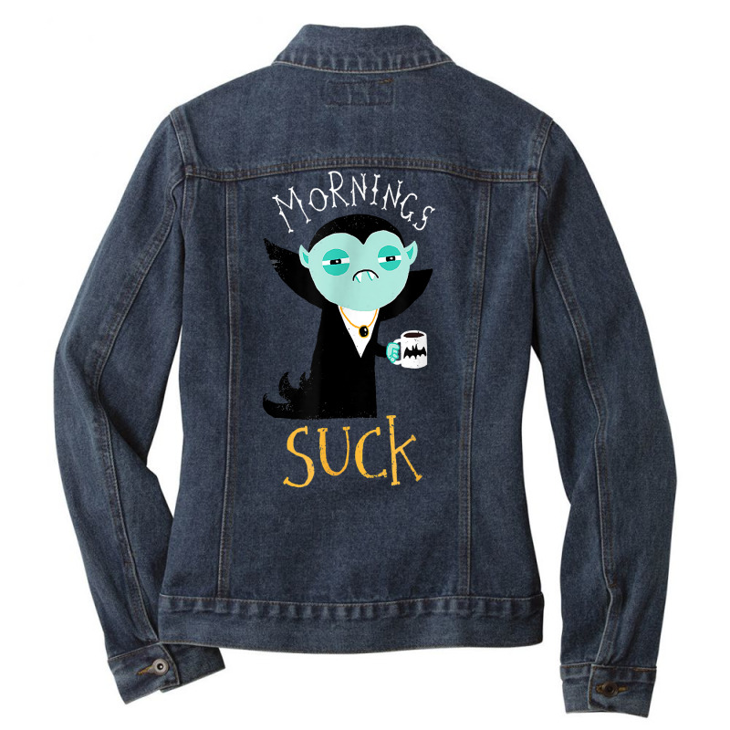 Cute Dracula Vampire Morning Suck Coffee Halloween Costume T Shirt Ladies Denim Jacket by summeyveulricket | Artistshot