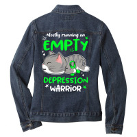 Depression Awareness T  Shirt Mostly Running On Empty Depression Warri Ladies Denim Jacket | Artistshot