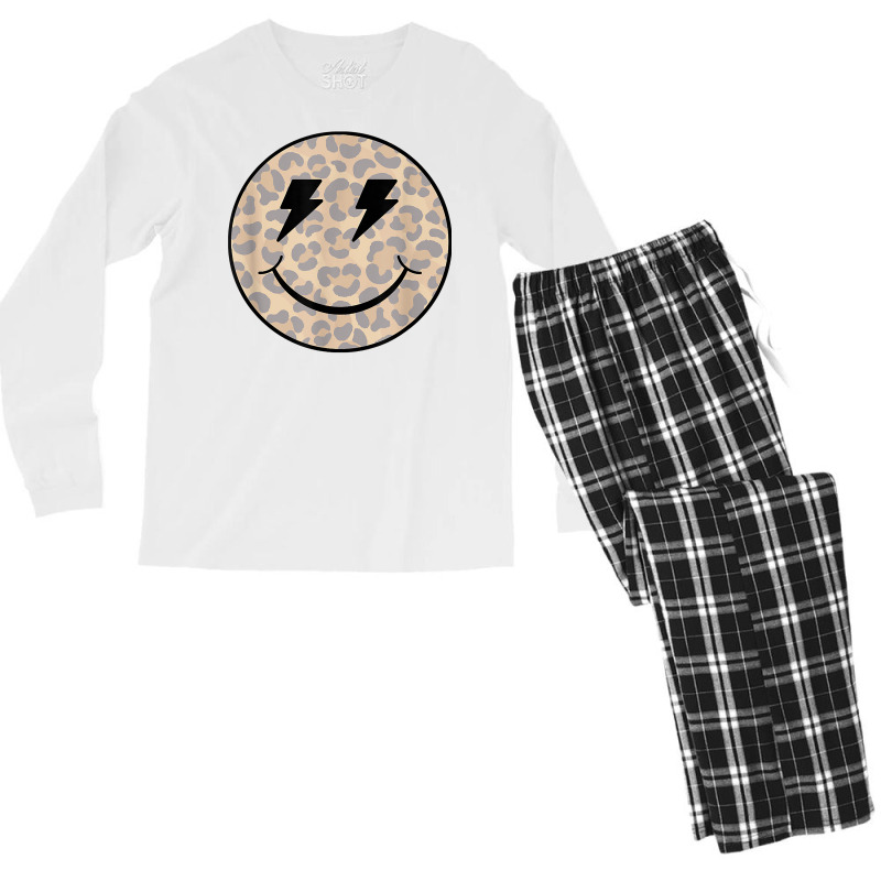 Trendy Leopard Smiley Face Lightning Bolt T Shirt Men's Long Sleeve Pajama Set by texz | Artistshot