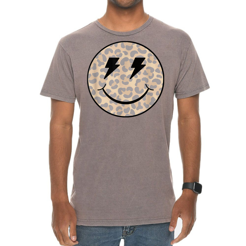 Trendy Leopard Smiley Face Lightning Bolt T Shirt Vintage T-Shirt by texz | Artistshot