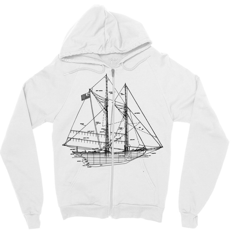 Sailing Vintage Blueprint Sailboat Yachting Vacation T Shirt Zipper Hoodie | Artistshot