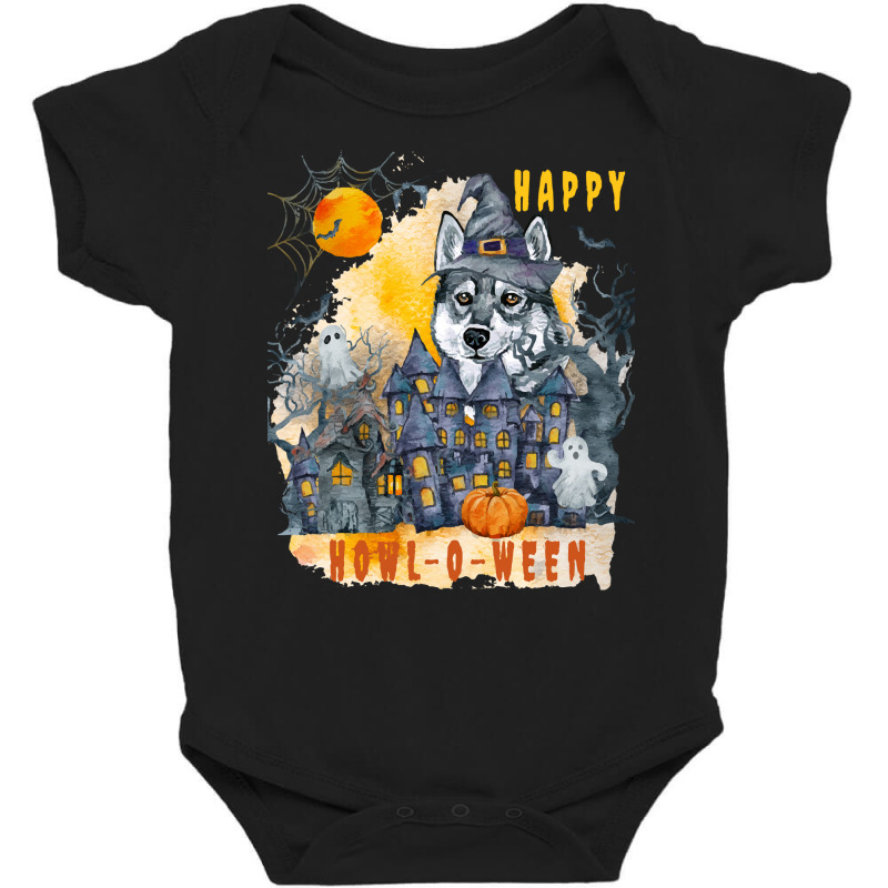 Siberian Husky Halloween T  Shirt Siberian Husky Happy Howl O Ween Gho Baby Bodysuit by nancybackground | Artistshot