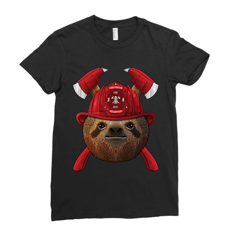 Firefighter Sloth Fireman Boys Kids Fire Rescue Lazy Animal 240 Ladies Fitted T-Shirt by pester | Artistshot