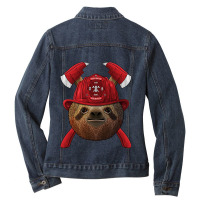 Firefighter Sloth Fireman Boys Kids Fire Rescue Lazy Animal 240 Ladies Denim Jacket | Artistshot