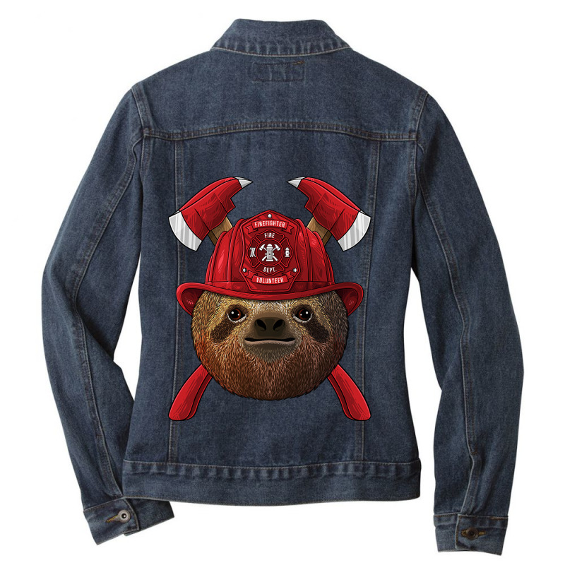 Firefighter Sloth Fireman Boys Kids Fire Rescue Lazy Animal 240 Ladies Denim Jacket by pester | Artistshot