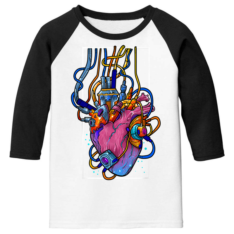 Cyborg Robot Heart Vaporwave Futuristic Cyberpunk Clothing T Shirt Youth 3/4 Sleeve by jenneyljkalasoha | Artistshot