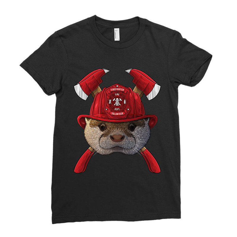 Firefighter Otter Fireman Boys Kids Fire Rescue Animal 258 Ladies Fitted T-Shirt by pester | Artistshot