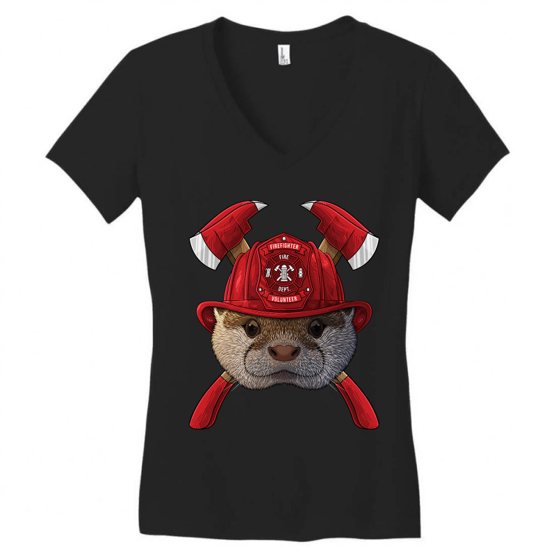 Firefighter Otter Fireman Boys Kids Fire Rescue Animal 258 Women's V-Neck T-Shirt by pester | Artistshot