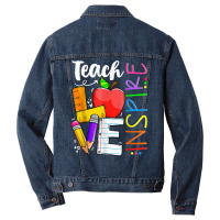 Teach Love Inspire Funny Back To School Prek Kinder Teachers T Shirt Men Denim Jacket | Artistshot