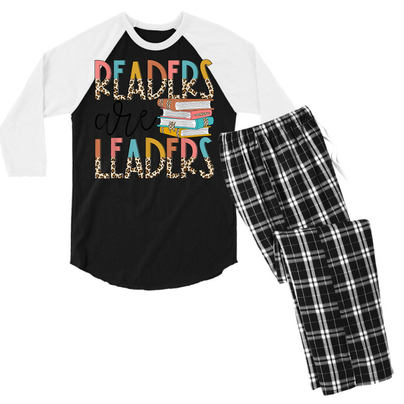 Readers Are Leaders Boho Leopard Book Lover Back To School T Shirt Men's 3/4 Sleeve Pajama Set | Artistshot