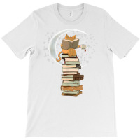 Reading By Moonlight, Books, Coffee And Cute Cat T Shirt T-shirt | Artistshot