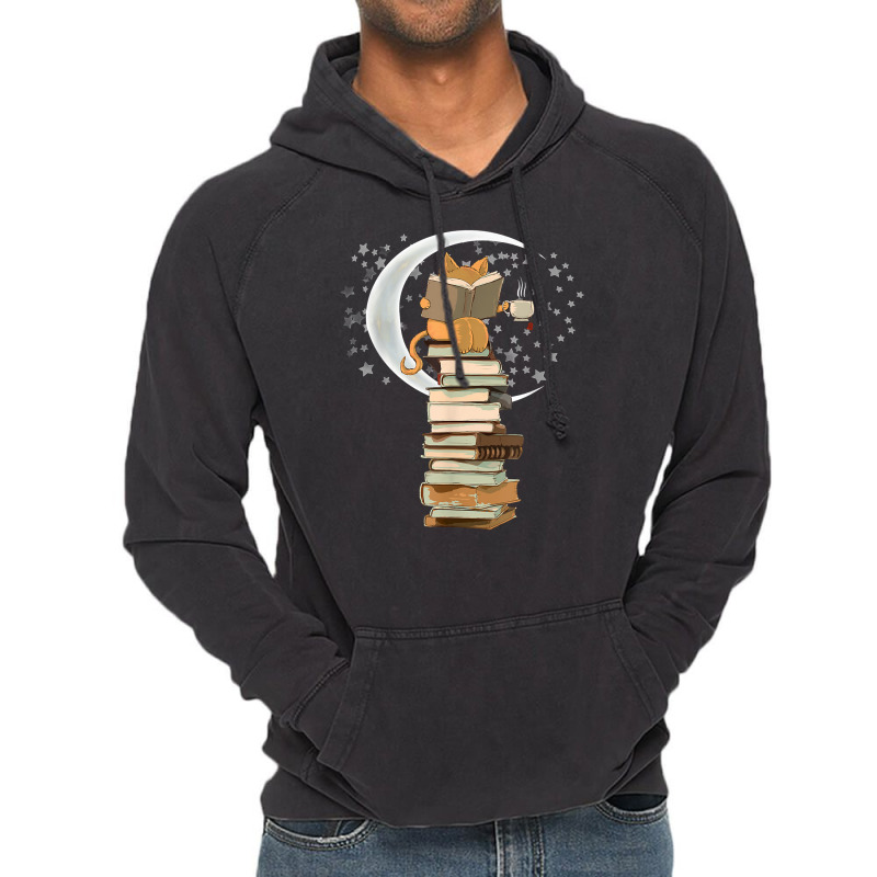 Reading By Moonlight, Books, Coffee And Cute Cat T Shirt Vintage Hoodie | Artistshot