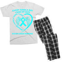 Teal Ribbon In Memory Of My Wife Ovarian Cancer Awareness T Shirt Men's T-shirt Pajama Set | Artistshot