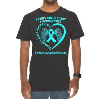 Teal Ribbon In Memory Of My Wife Ovarian Cancer Awareness T Shirt Vintage T-shirt | Artistshot