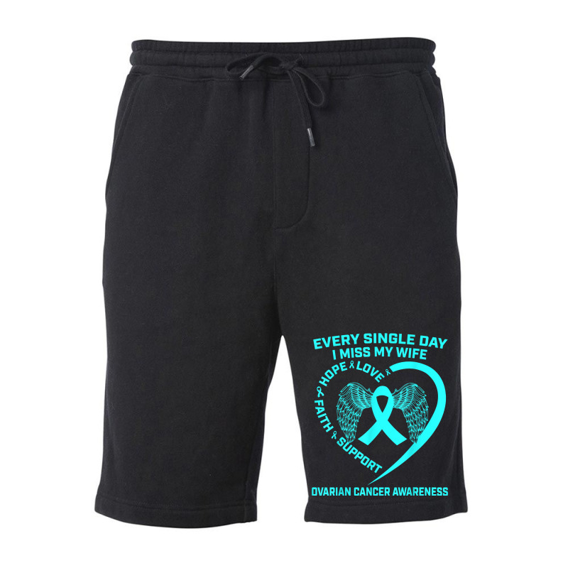 Teal Ribbon In Memory Of My Wife Ovarian Cancer Awareness T Shirt Fleece Short | Artistshot