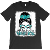 Teal Ribbon Messy Bun Addiction Recovery Awareness Gifts T Shirt T-shirt | Artistshot