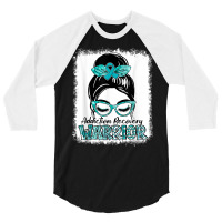 Teal Ribbon Messy Bun Addiction Recovery Awareness Gifts T Shirt 3/4 Sleeve Shirt | Artistshot