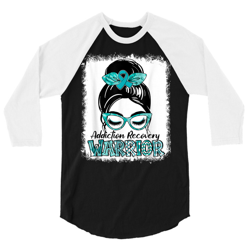 Teal Ribbon Messy Bun Addiction Recovery Awareness Gifts T Shirt 3/4 Sleeve Shirt | Artistshot