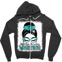 Teal Ribbon Messy Bun Addiction Recovery Awareness Gifts T Shirt Zipper Hoodie | Artistshot