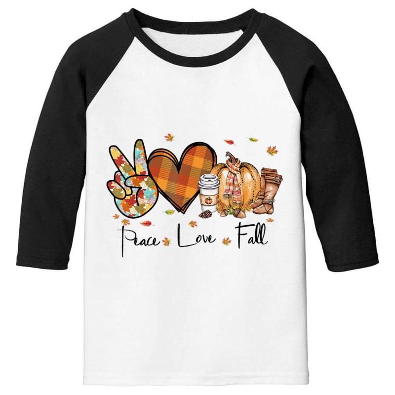 Peace Love Fall Autumn Season Pumpkin Halloween Coffee Lover Youth 3/4 Sleeve by BuenoBloom | Artistshot