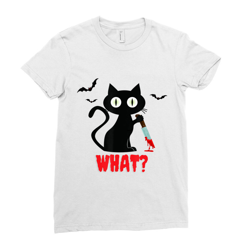 Black Cat With Knife Halloween Ladies Fitted T-Shirt by BuenoBloom | Artistshot