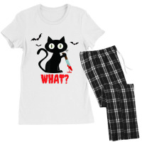 Black Cat With Knife Halloween Women's Pajamas Set | Artistshot