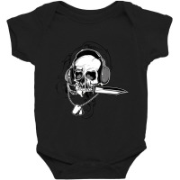 Skull Headphone Knife Dog Tag Costume Cool Halloween Baby Bodysuit | Artistshot