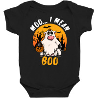 Moo I Mean Boo T  Shirt Moo I Mean Boo Funny Ghost Cow Halloween Costu Baby Bodysuit | Artistshot