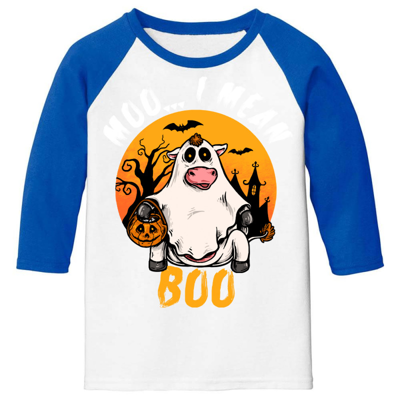 Moo I Mean Boo T  Shirt Moo I Mean Boo Funny Ghost Cow Halloween Costu Youth 3/4 Sleeve | Artistshot