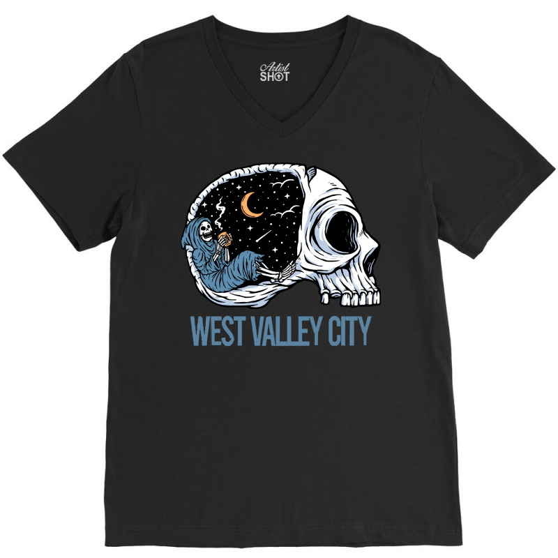 West Valley City T  Shirt Chilling Skeleton West Valley City T  Shirt V-neck Tee | Artistshot