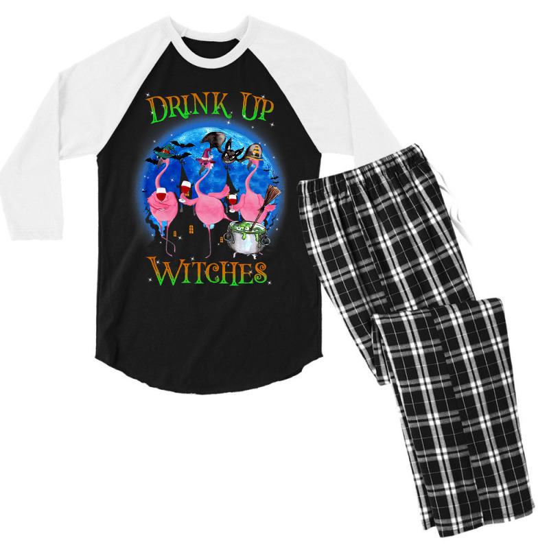 Flamingo Tropical Drink Up Witches Flamingo Witch Vibes Halloween Cost Men's 3/4 Sleeve Pajama Set by pester | Artistshot