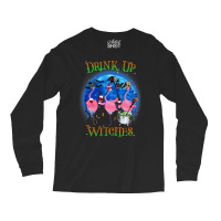 Flamingo Tropical Drink Up Witches Flamingo Witch Vibes Halloween Cost Long Sleeve Shirts | Artistshot