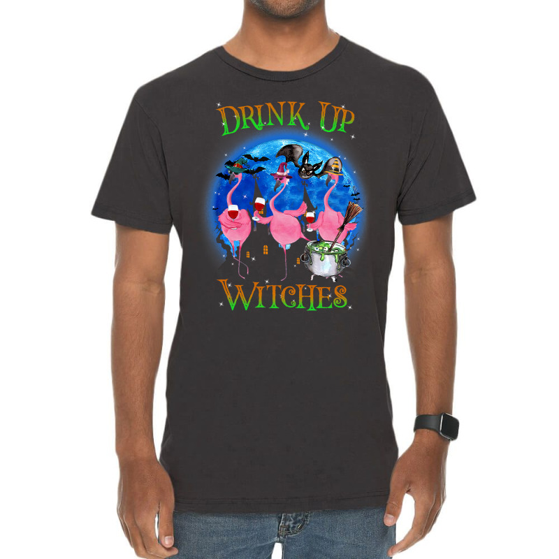 Flamingo Tropical Drink Up Witches Flamingo Witch Vibes Halloween Cost Vintage T-Shirt by pester | Artistshot