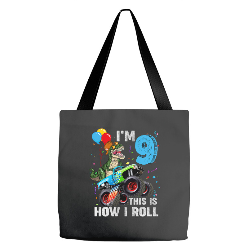 Kids 9 Year Old T Rex Dinosaur Monster Truck 9th Birthday Boys Mens Be Tote Bags | Artistshot