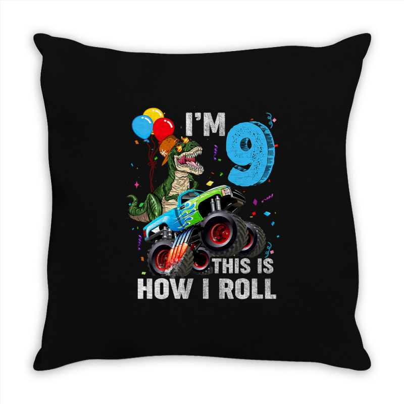 Kids 9 Year Old T Rex Dinosaur Monster Truck 9th Birthday Boys Mens Be Throw Pillow | Artistshot