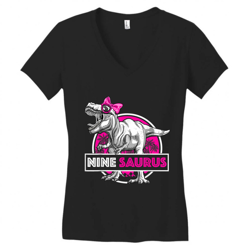 I'm Nine Saurus 9 Yrs Old T-rex For Girls 9th Birthday Gift Day Gifts Women's V-Neck T-Shirt by JazmineDesign | Artistshot